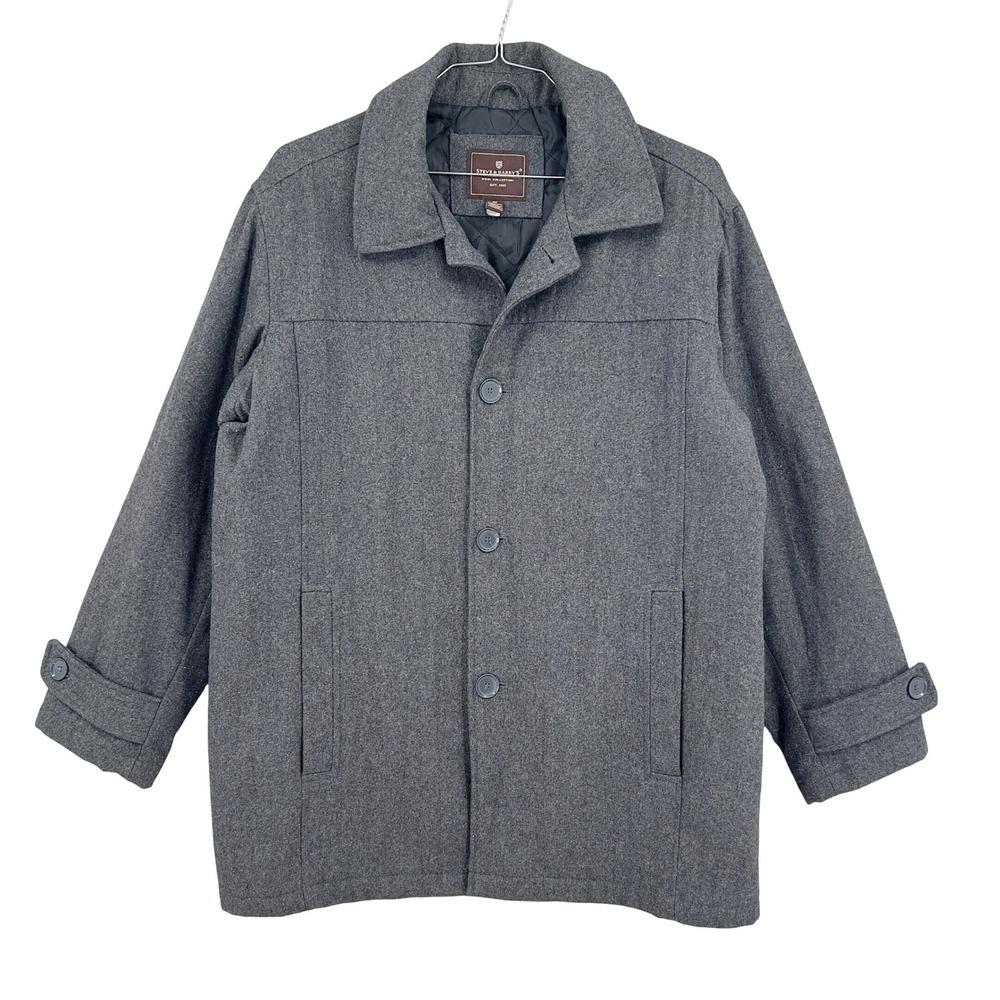 Steve & Barry's Mens M Grey Wool Blend Car Coat Quilted Lining Vintage